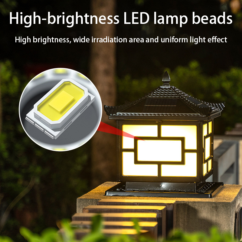 New Chinese warping cover word outdoor waterproof solar pillar lamp (1)u9q
