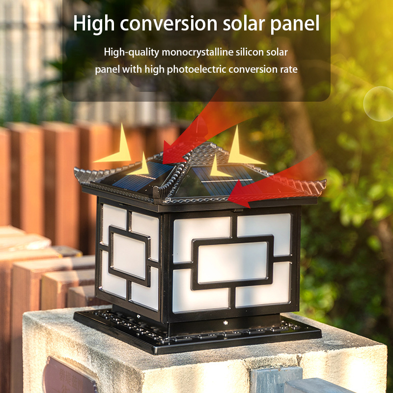 New Chinese warping cover word outdoor waterproof solar pillar lamp (2)58q