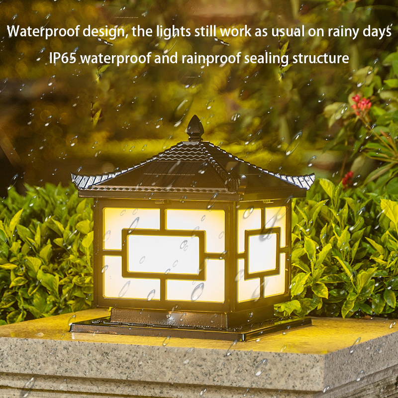 New Chinese warping cover word outdoor waterproof solar pillar lamp (3)55h