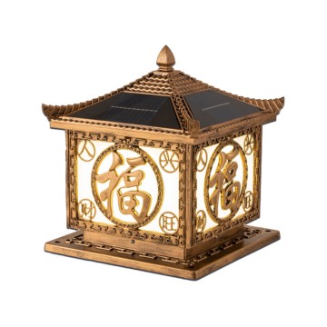 New Chinese Style Warping Cover Talent Thriving Outdoor Waterproof Solar Pillar Lamp