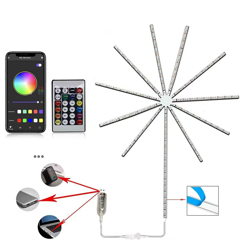 Fireworks LED Color-Changing Bluetooth Sound Control Music Atmosphere Light Meteor Running Horse Full-Color Rhythm Lamp