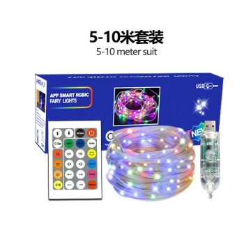 Illusionary Color Leather Wire Light Bluetooth Sound-Reactive Rhythmic Point Control Galloping LED String Lights Christmas Atmosphere Color Lights 5-20 Meters Color Box