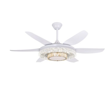 Light Luxury Crystal Six-Leaf Fan Lamp Modern And Simple Dining Room Bedroom Variable Frequency Conversion Ceiling Fan Lamp Silent Atmosphere