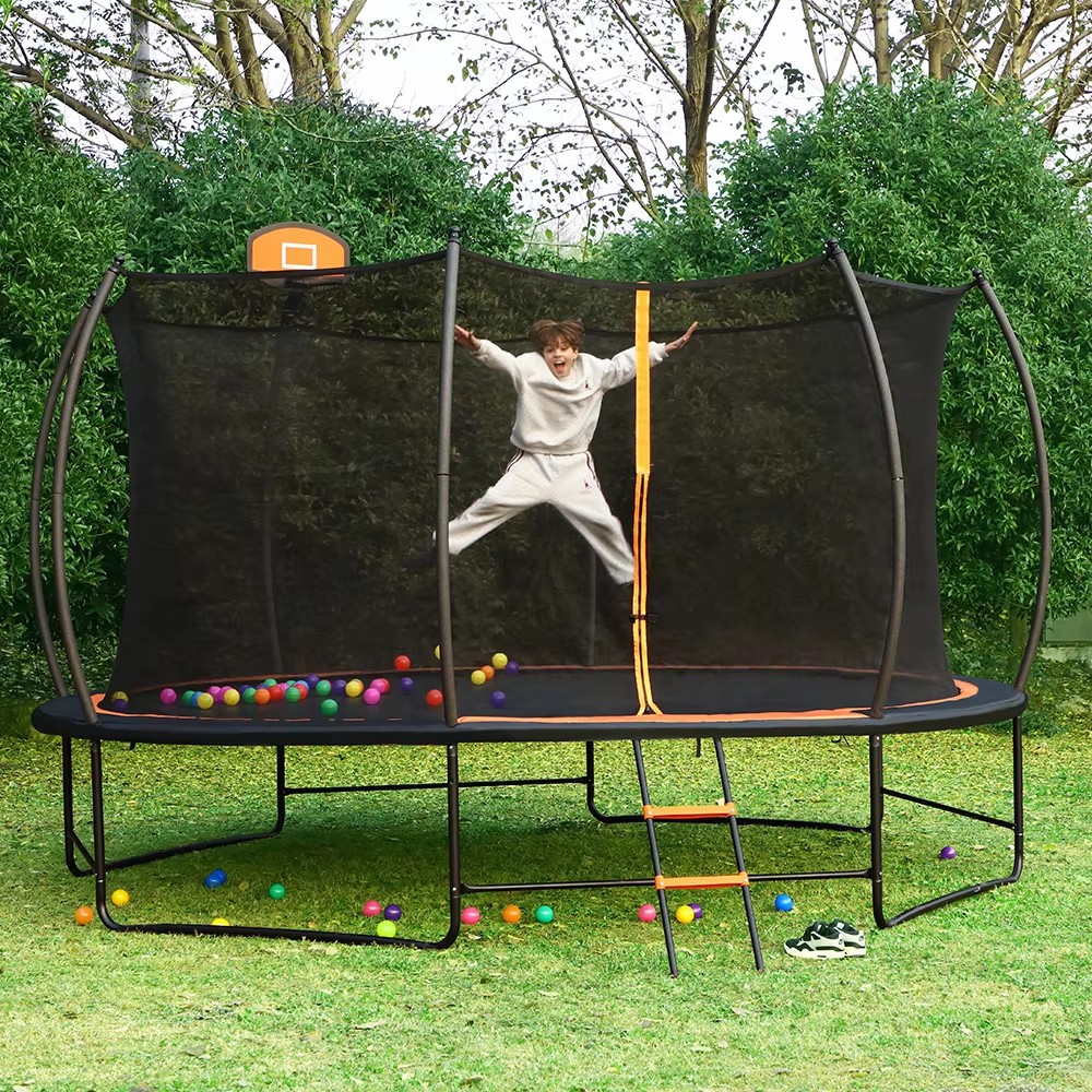 Custom 6-16FT Outdoor Round Trampoline with Safety Net and Ladder for Paris Market