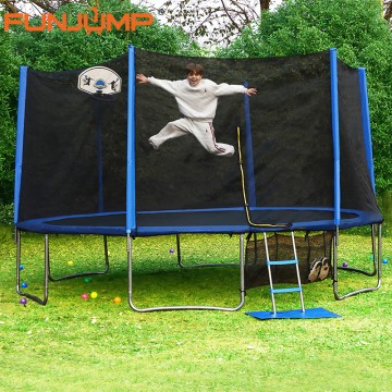 Funjump ASTM Approved 12FT 14FT 16FT Outdoor Trampolines for Kids with Basketball Hoop
