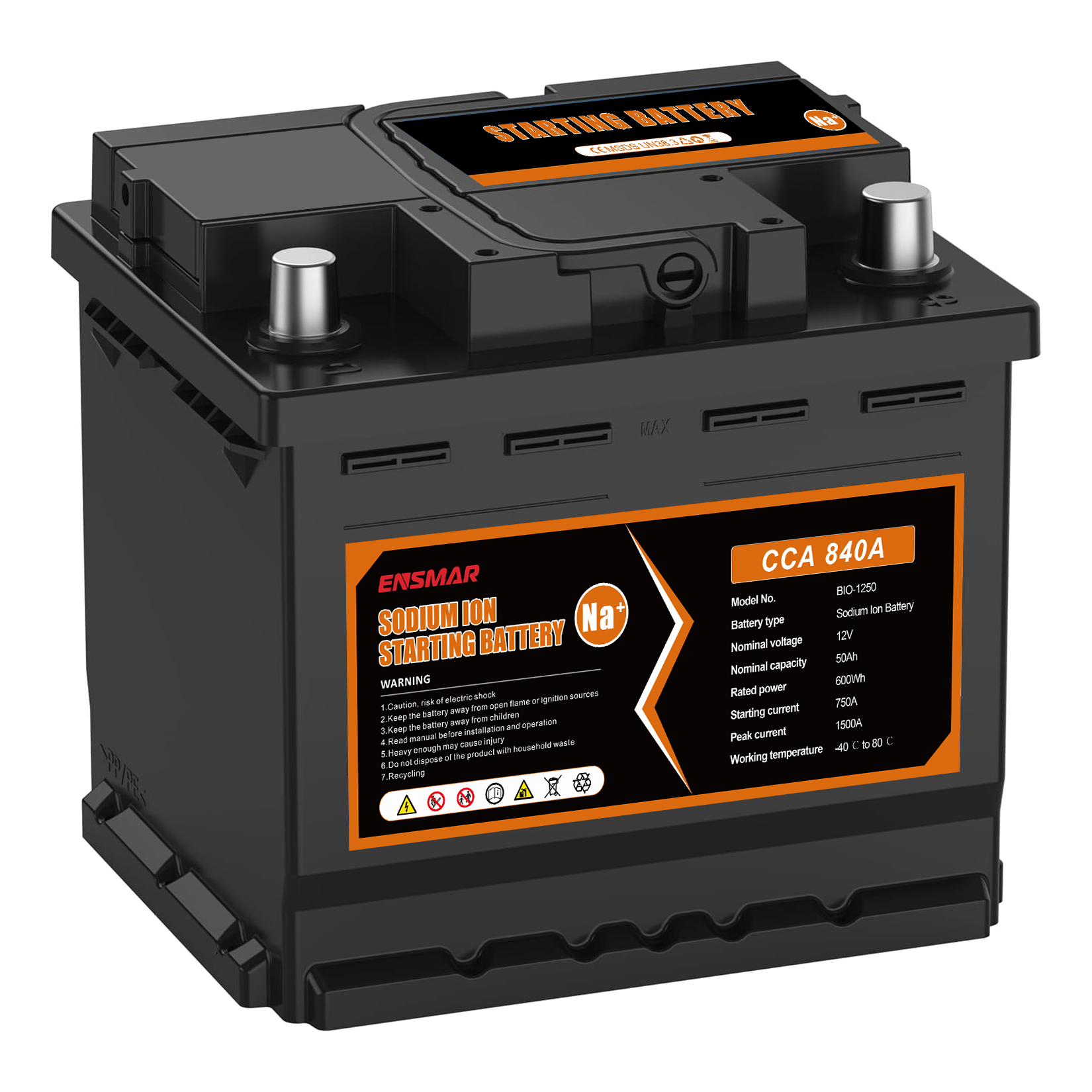 แบตเตอรี่รถยนต์แบบไม่ต้องบำรุงรักษา 12V DIN 50Ah 840A CCA 207Lx175W x190H(mm) แบตเตอรี่รถยนต์ H4 โซเดียมสตาร์ตสต็อป 012