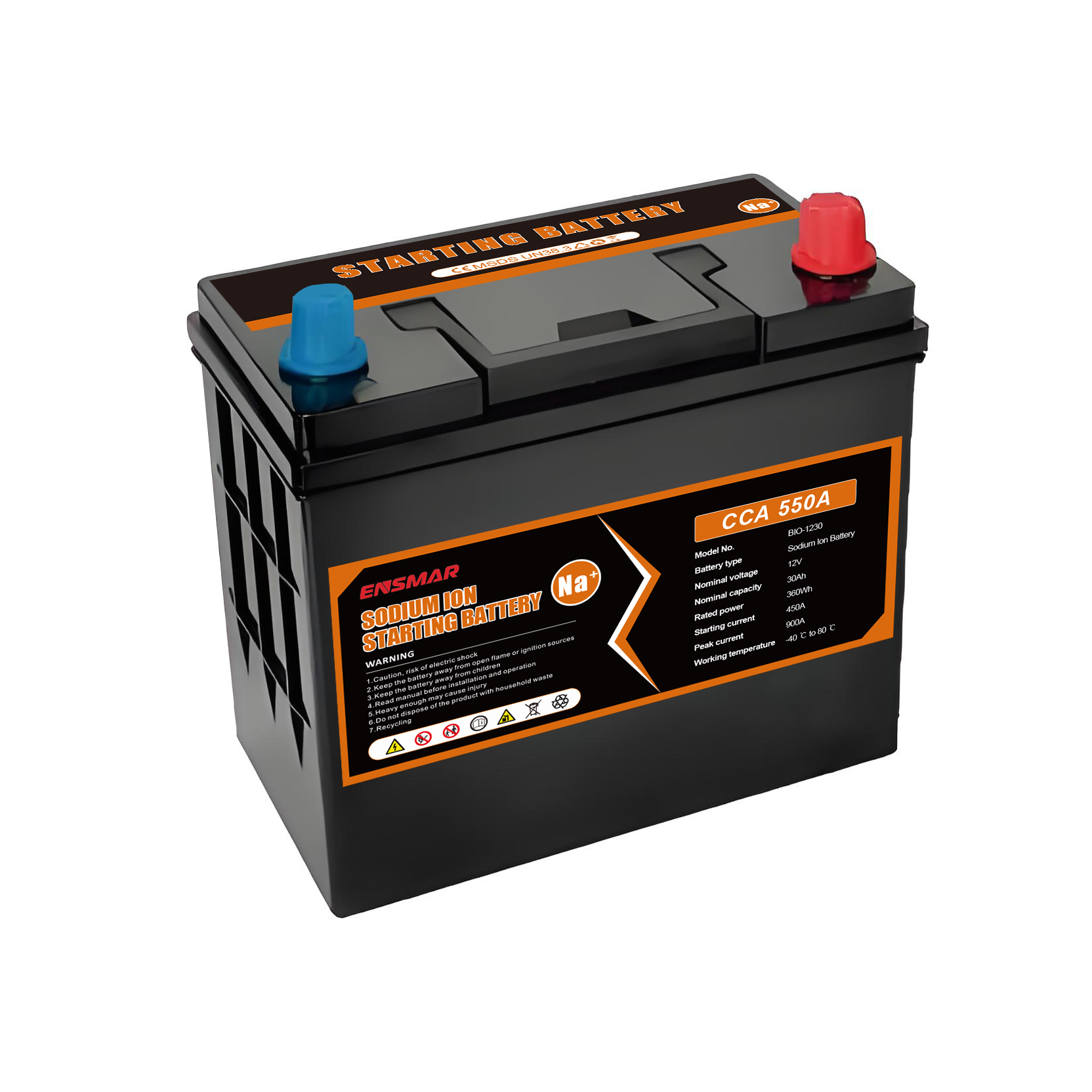 แบตเตอรี่โซเดียมไอออนแบบไม่ต้องบำรุงรักษา JIS 60Ah 1000A CCA 306Lx175W x220TH(mm) 12V สำหรับสตาร์ทเครื่องยนต์ YBX3334