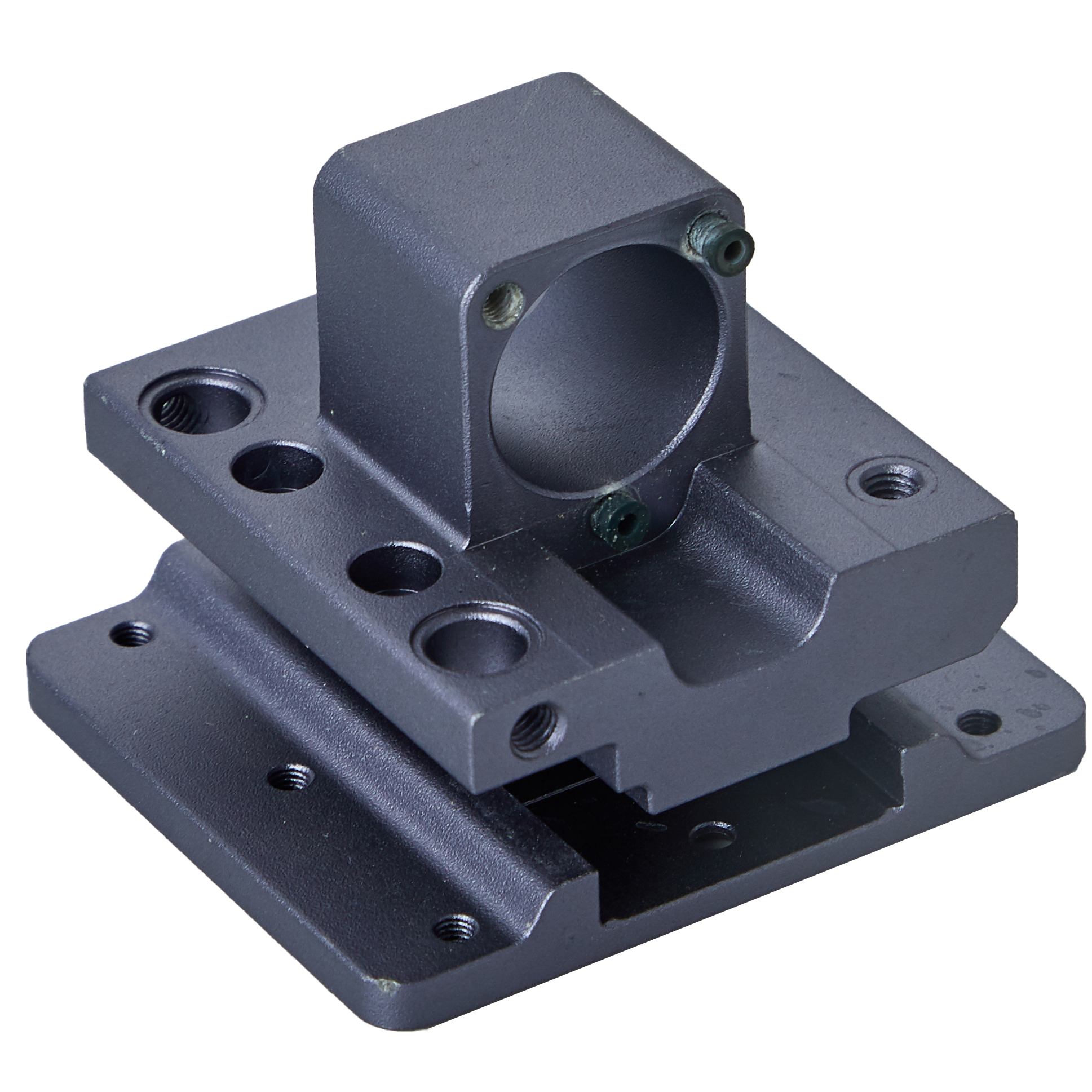 Aluminum CNC part for base of axis holder in house-hold printing machine in 6063-T5 alloy with sandblasting & sky grey anodizing