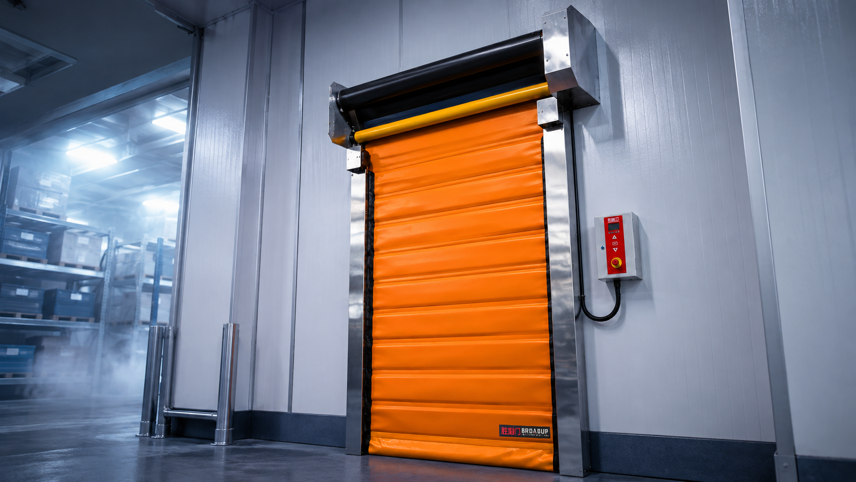 V112 cold storage high-speed door with insulated curtain for low-temperature warehouse and cold room applications
