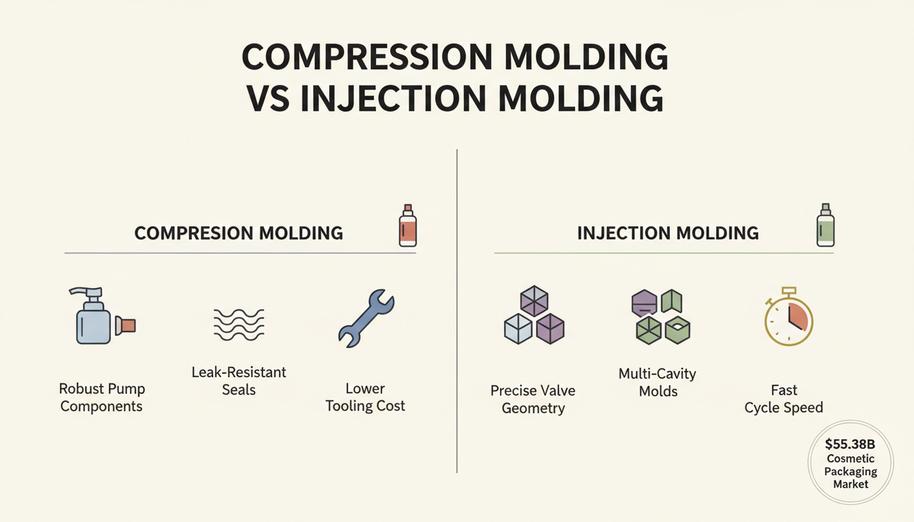 Compression Molding vs Injection Molding for Cosmetic Packaging