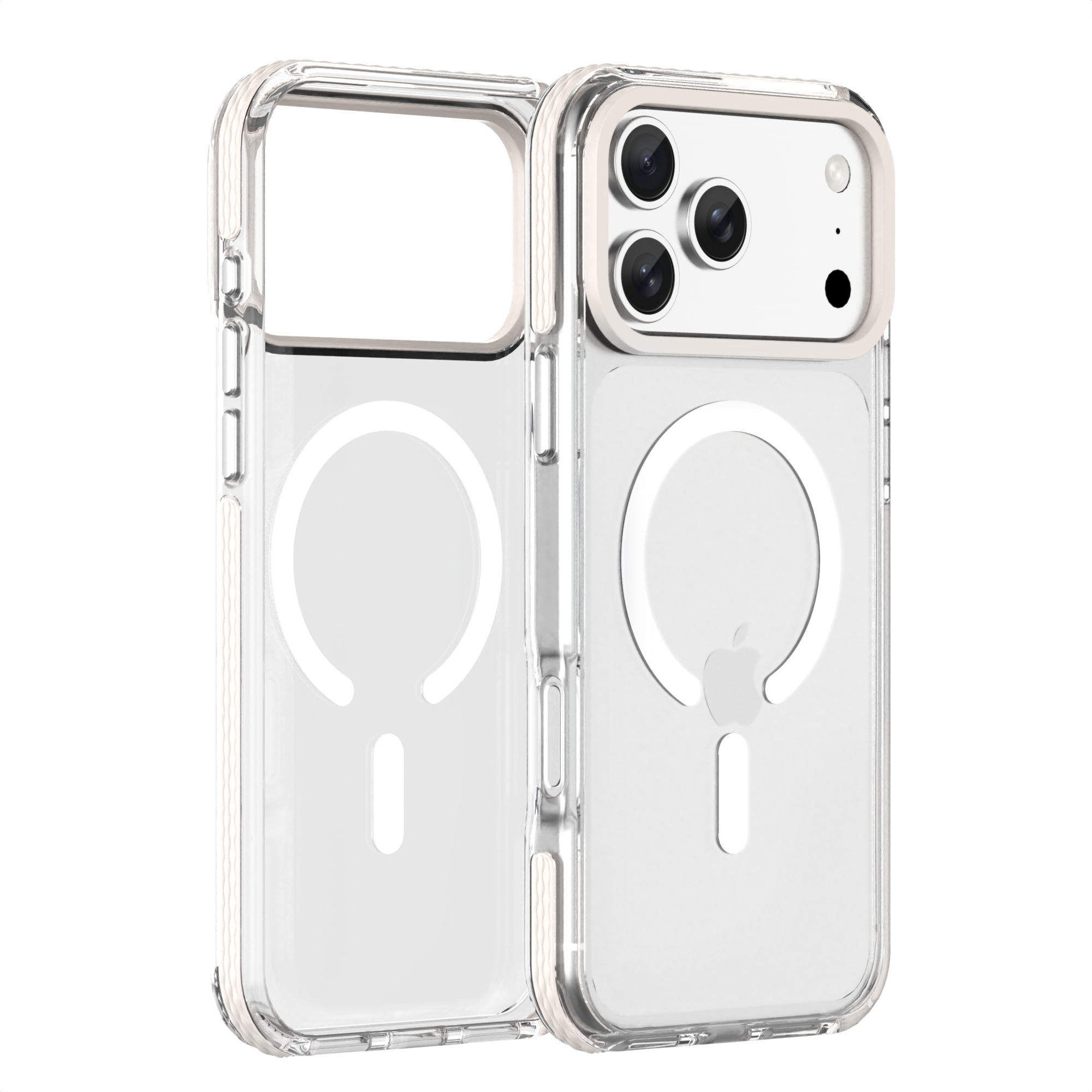 iPhone 17 Three-Material Semi-Transparent Phone Case with Detachable Buttons and Camera Ring