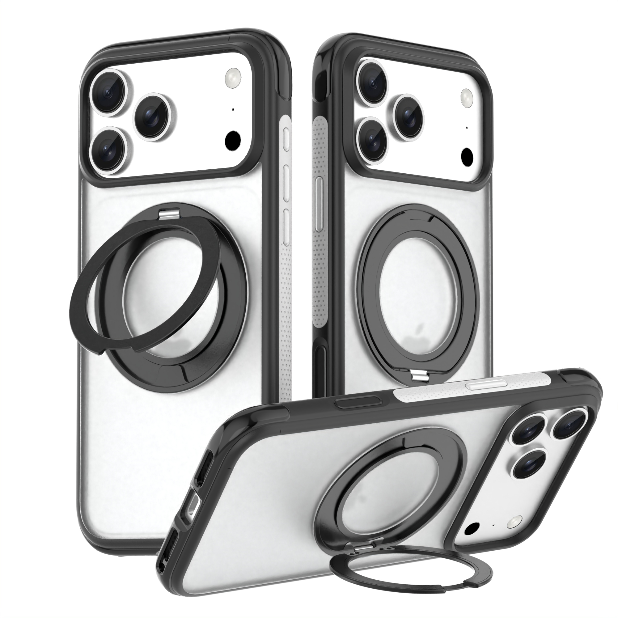 360 Rotating Bracket Stand Colorful Logo Clear Soft Anti-Fall Shockproof Phone Case for iPhone 18 Pro Series-Pelta