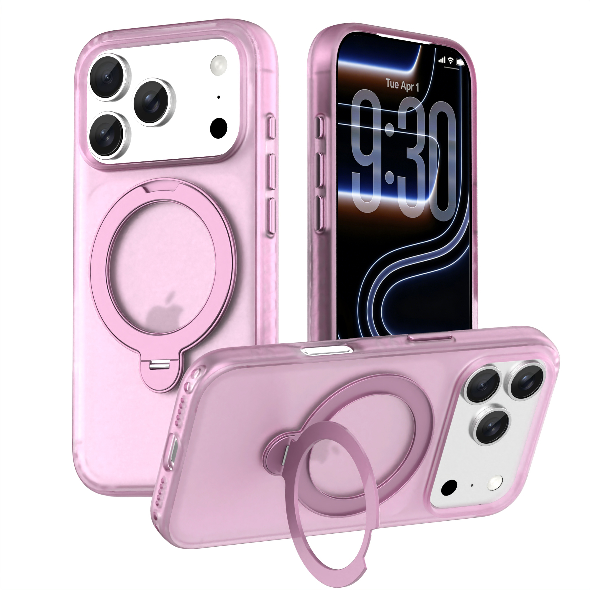 Skin Feel TPU PC Anti-Fingerprint 360 Rotating Holder Anti-Fall Phone Case for iPhone 18 Series-Slick