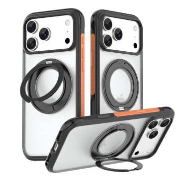 360 Rotating Bracket Stand Colorful Logo Clear Soft Anti-Fall Shockproof Phone Case for iPhone 18 Pro Series-Pelta