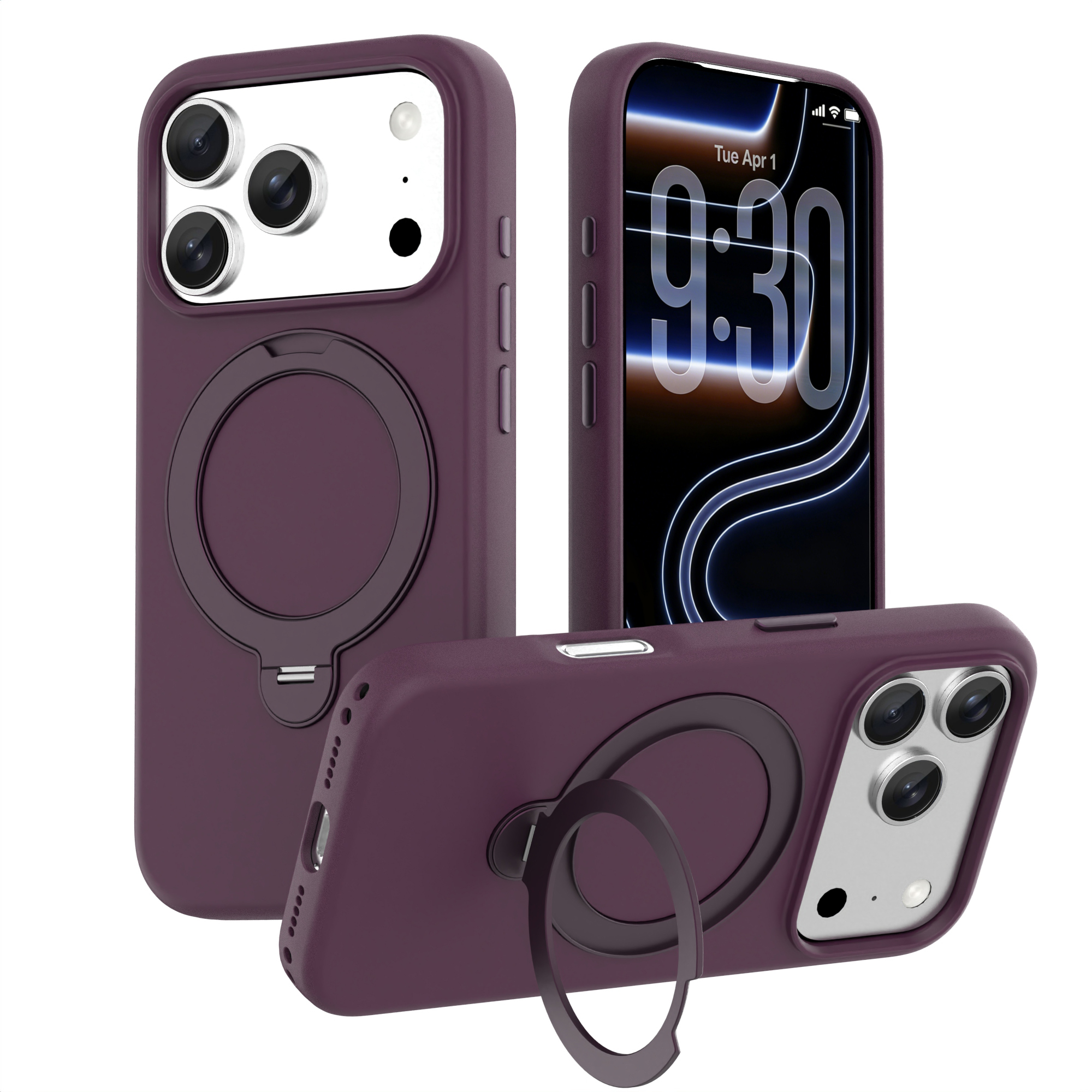 Pure Colorful 360 Spin Rotating Kickstand Holder Anti-Fall Phone Case for iPhone 18 series-Slick