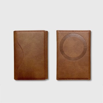 PU Leather Tri-Fold Magnetic Card Holder with Phone Stand Function