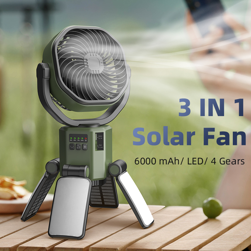 F6611 Solar Camping Fan with LED Light Oscillating