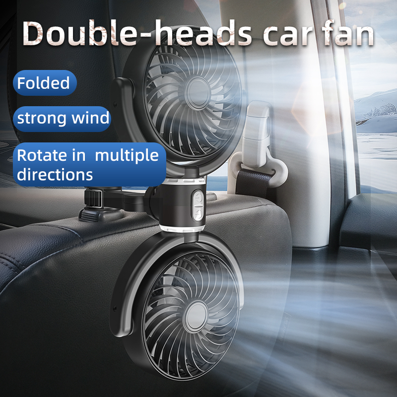 F4209 Ventilatore per sedile posteriore auto a doppia testa, ventola di raffreddamento a 360 gradi