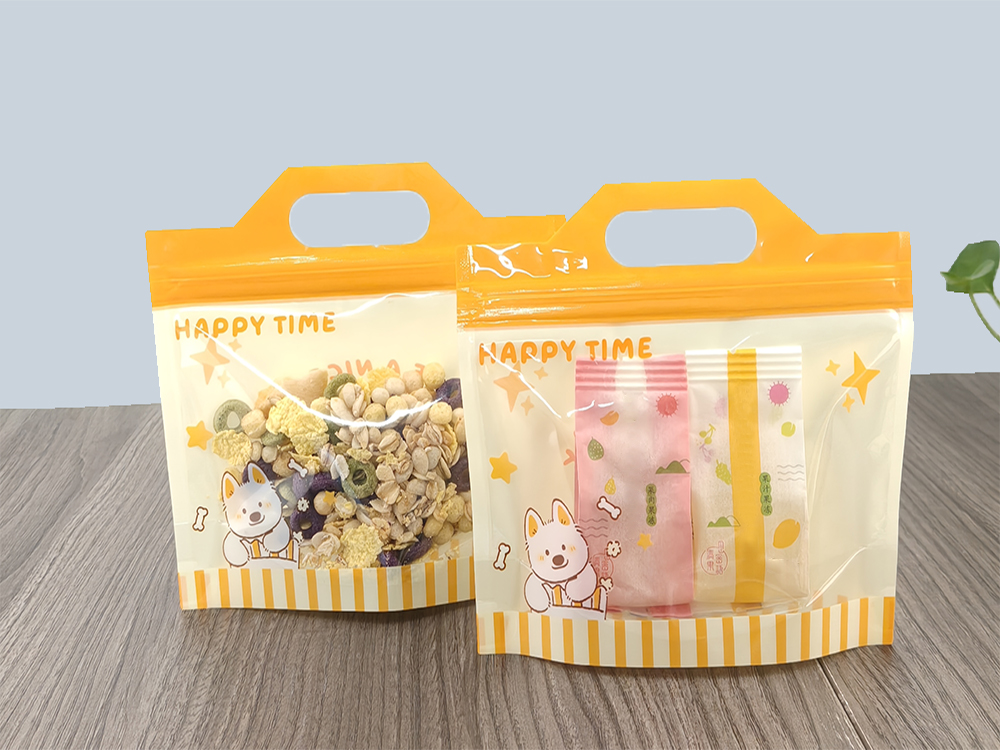 Custom cartoon hand-held ziplock bag with stand-up bottom