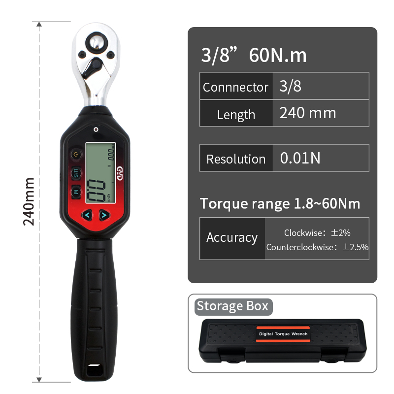 Digital Torque Spanner, GWM-60 , 3/8”1.8 N.m~60 N.m