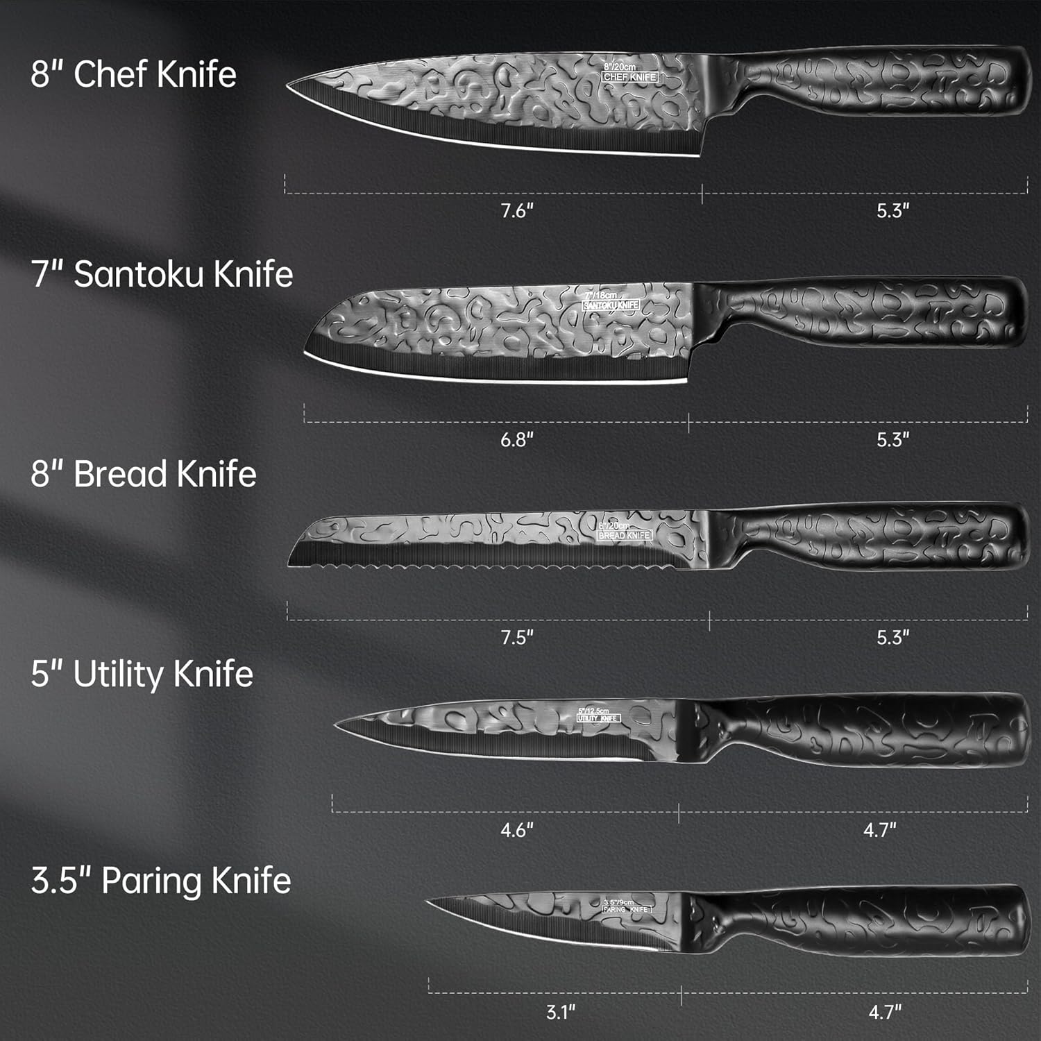 Kitchen Knife Set, 5-Piece High Carbon Stainless Steel Knife Set with Enhanced Sharpness, Ergonomic Full Tang Design, Anti-Rust & Easy to Clean