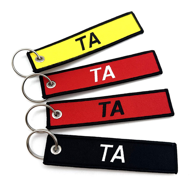 Custom Logo Embroidered Fabric Keychains Jet Ta...