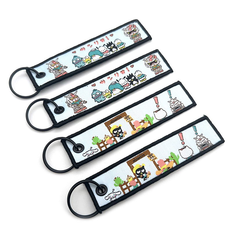 Cute Cartoon Fabric Keychains Woven Logo Jet Ta...