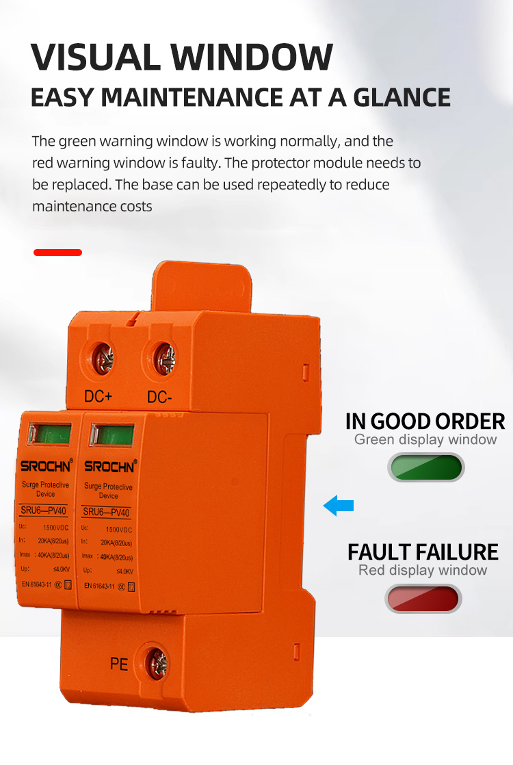 Dispositif de protection contre les surtensions orange 2P 1500 V CC T2 40 kA 05