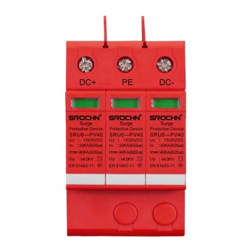 1500VDC T2 level 3-pole surge protector, maximum discharge capacity 40kA