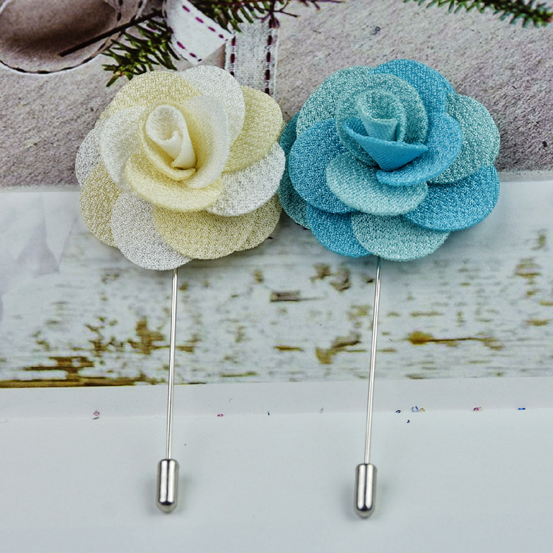 Hot Selling Long Needle Fabric Camellia Flower Brooch Handmade Double Color Men's Suit Accessory for Wedding BC-1085