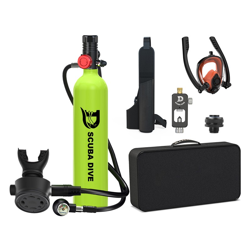 CE Approved 1L Aluminium Tank Bottle Oxygen Cylinder with Double Tubes Full Face Snorkel Mask