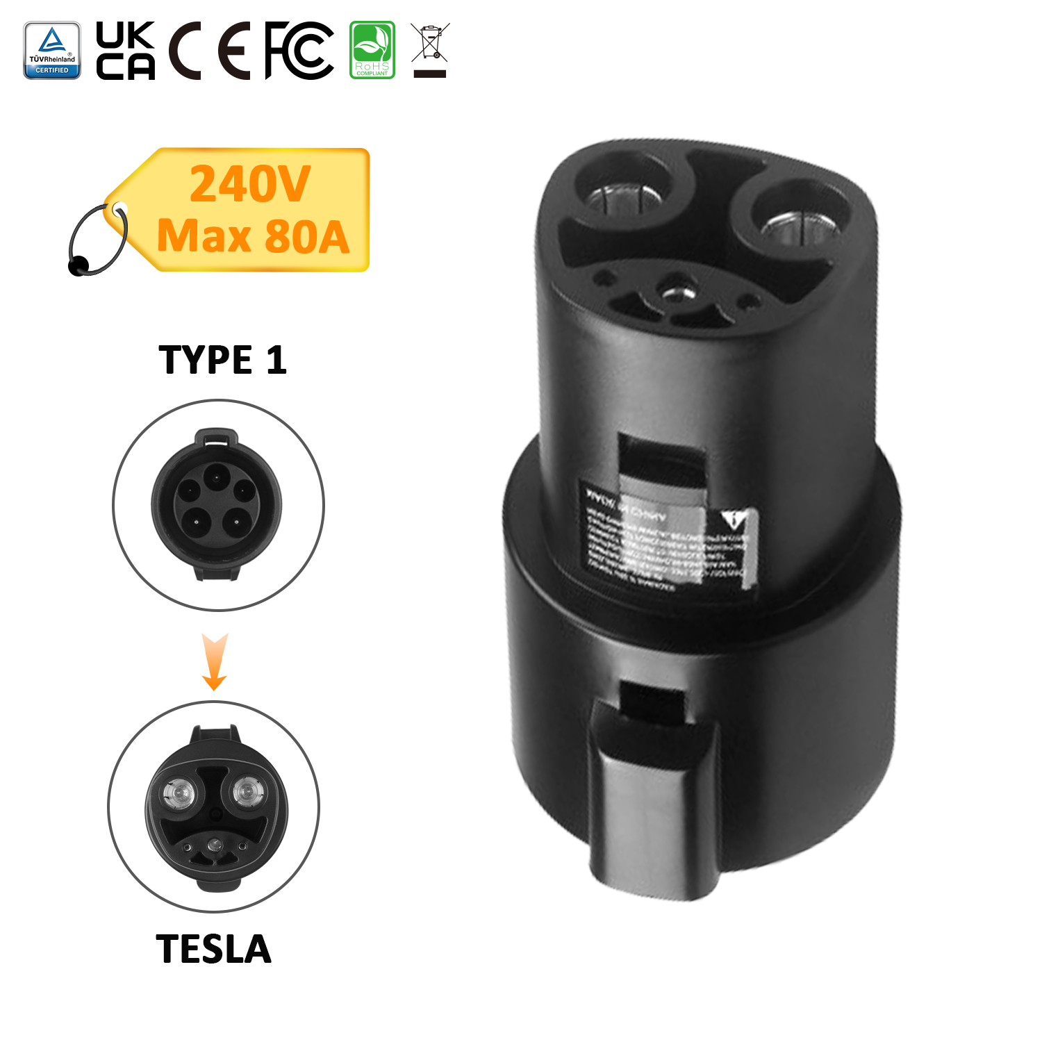 Адаптер 80A EV Charger Type 1 для зарядки Tesla EV