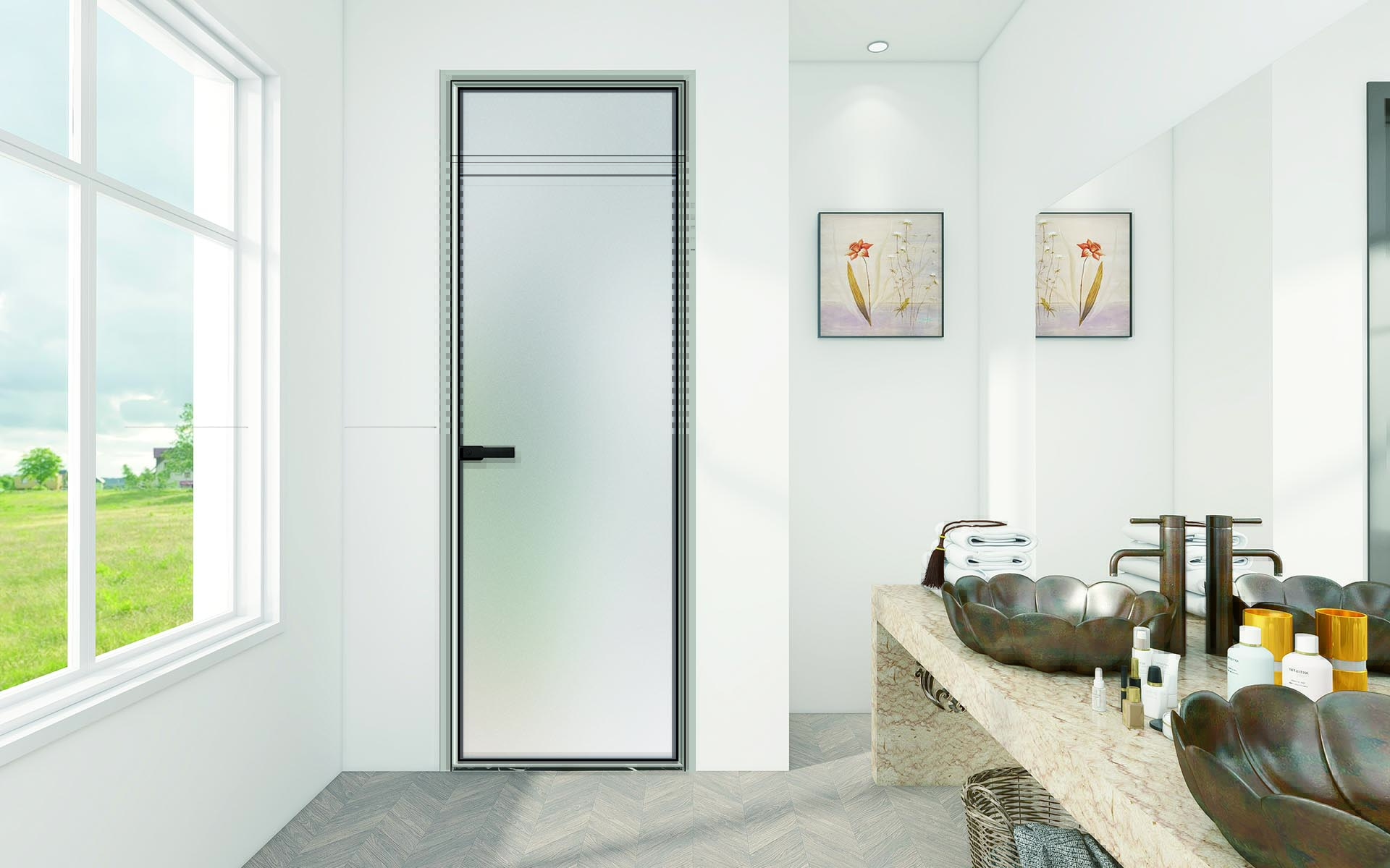 Frameless Aluminum Interior Bathroom Door Glass Door Interior Swing Casement Aluminum Toilet Doors