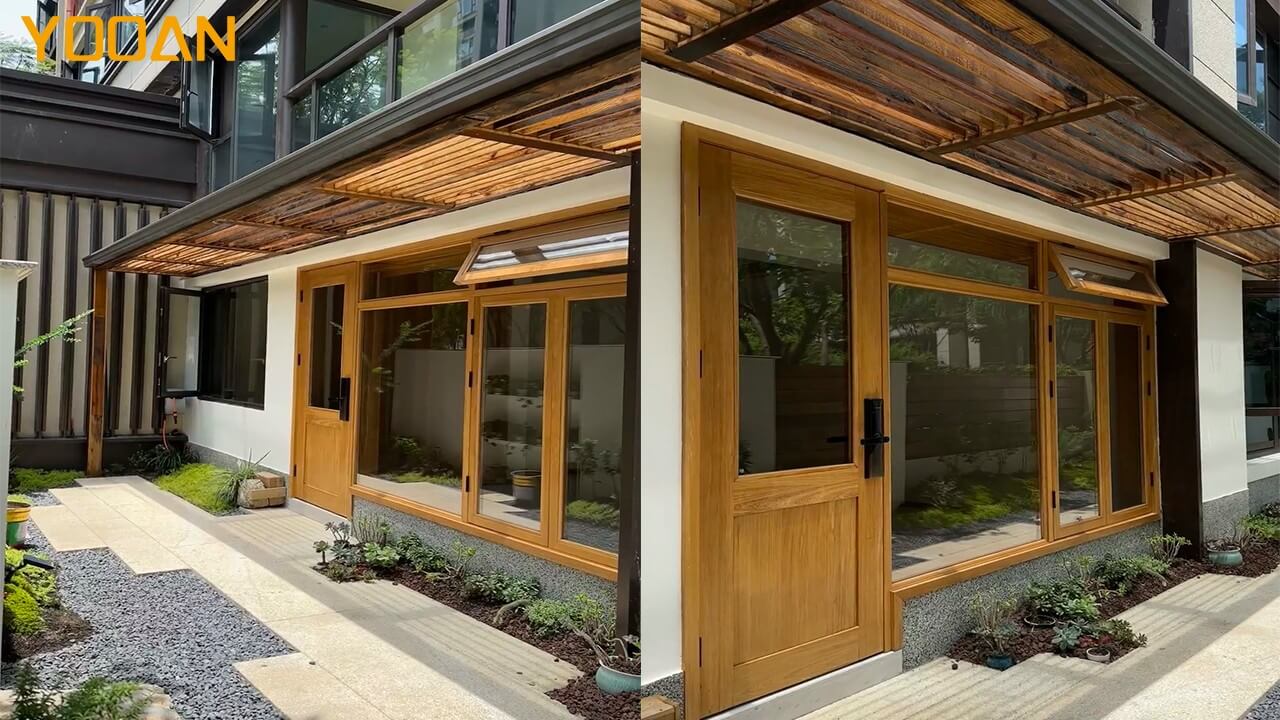 3 woodgrain casementr doors and windows