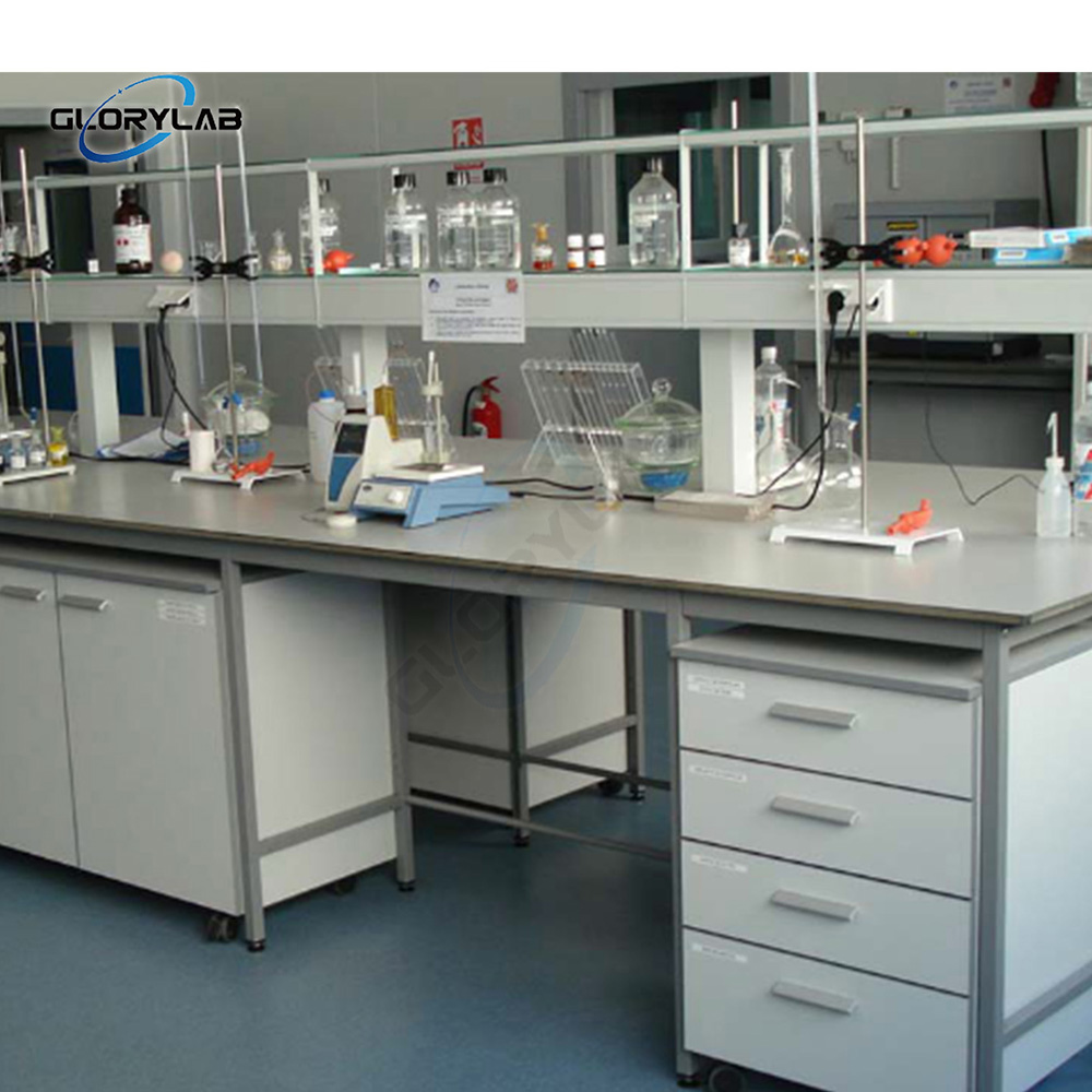 Modular Lab Bench Made of Wood and Steel Frame
