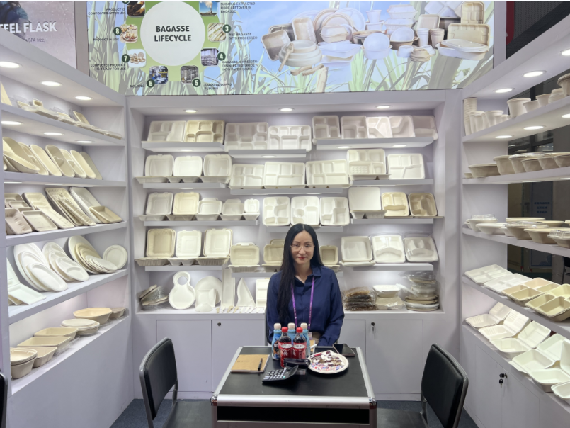 BOSI Sugarcane Bagasse tableware exhibition At Canton Fair at Guangzhou