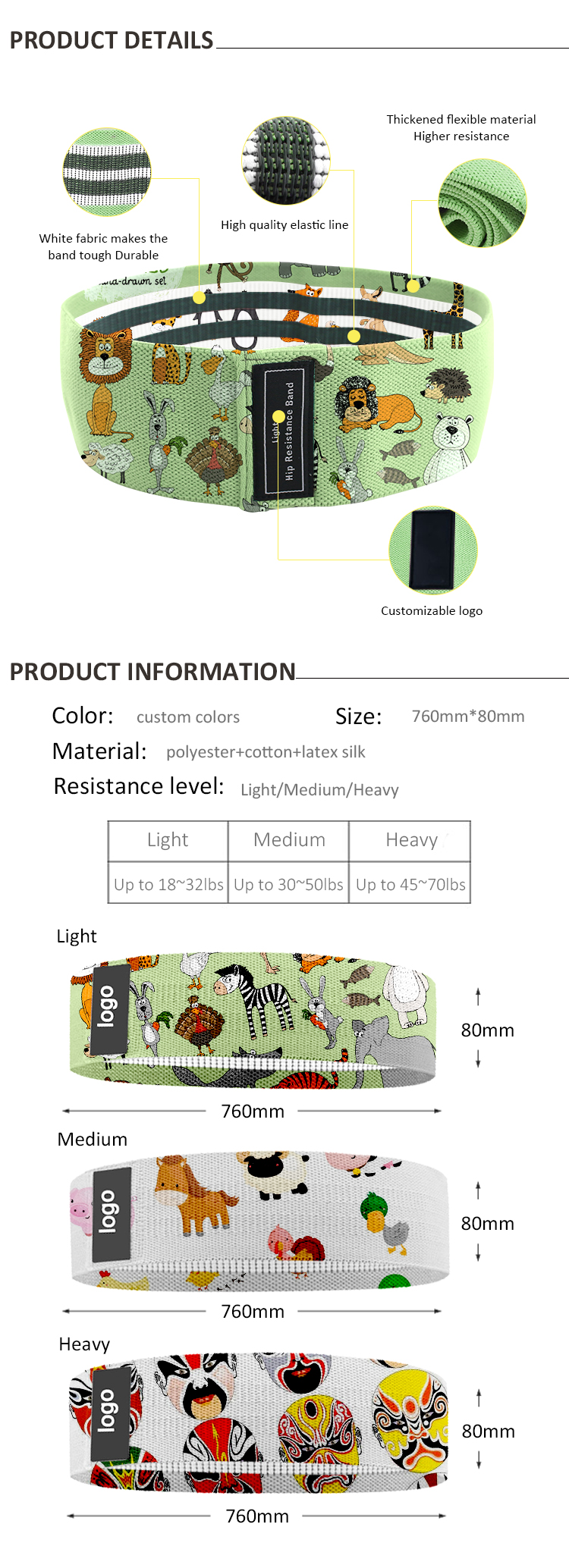 cute fabric resistance bands Description