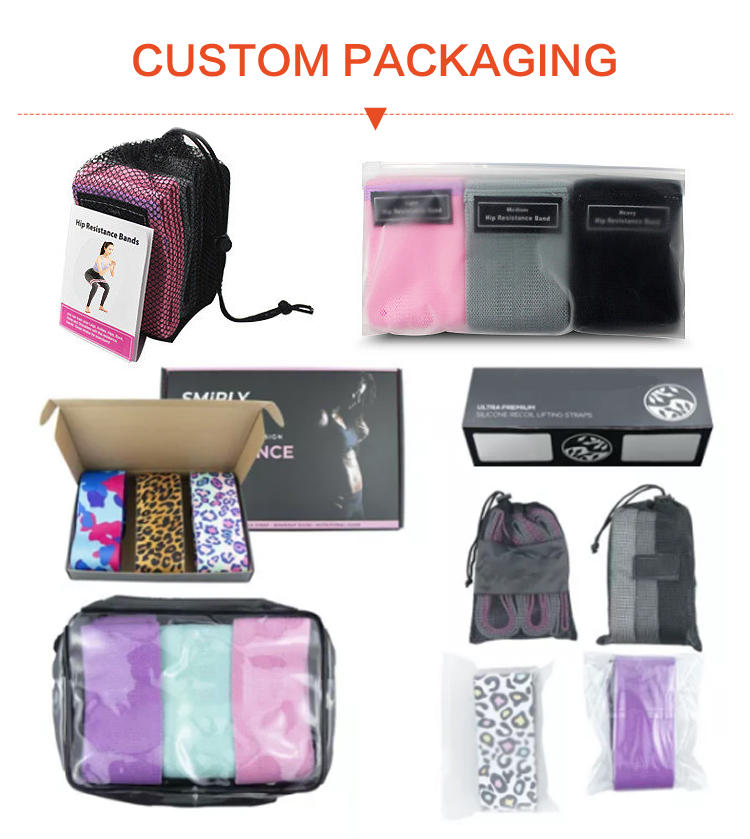 purple fabric covered resistance bands Description packaging