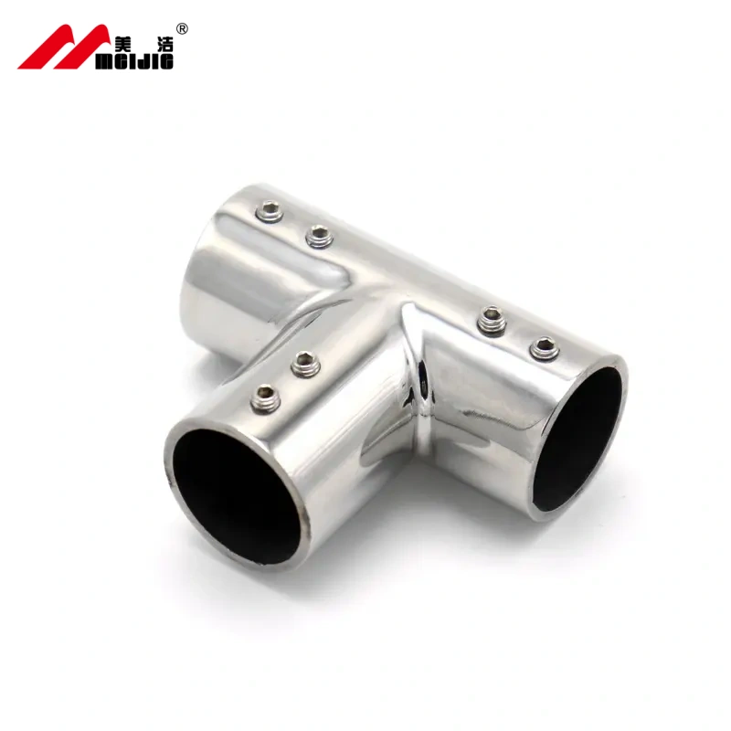 Shower Door Stainless Steel Round 3 Way Pipe Connector