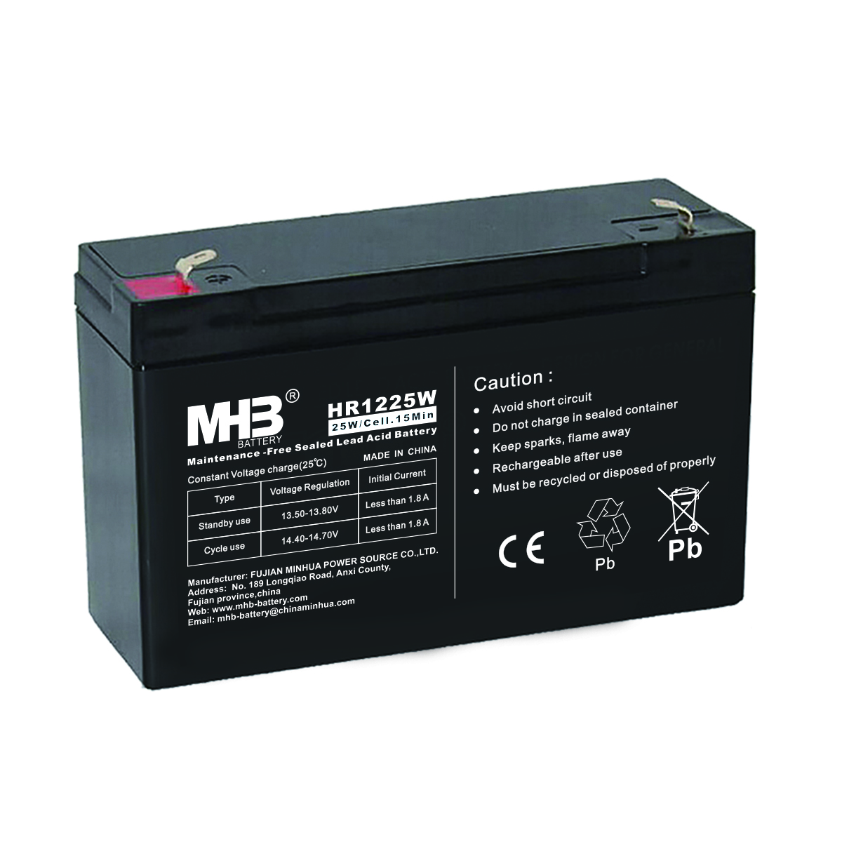 MHB HR Series 25W/Cell/15 High-rate Sealed Maintenance-free Lead-acid UPS Battery HR1225W