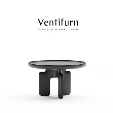 small black round solid wood coffee table