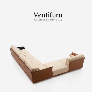 L shaped leather sofa set living room furniture