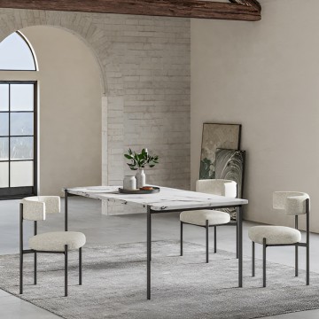 white metal marble dining table set design