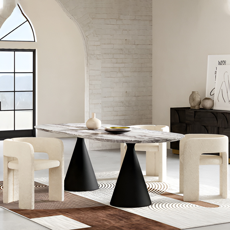 kitchen oval marble top dining table set