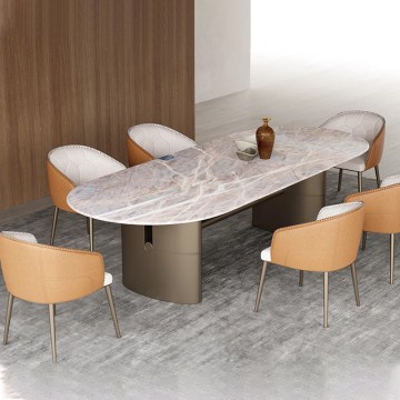 oval stone dining table marble with 6 chairs