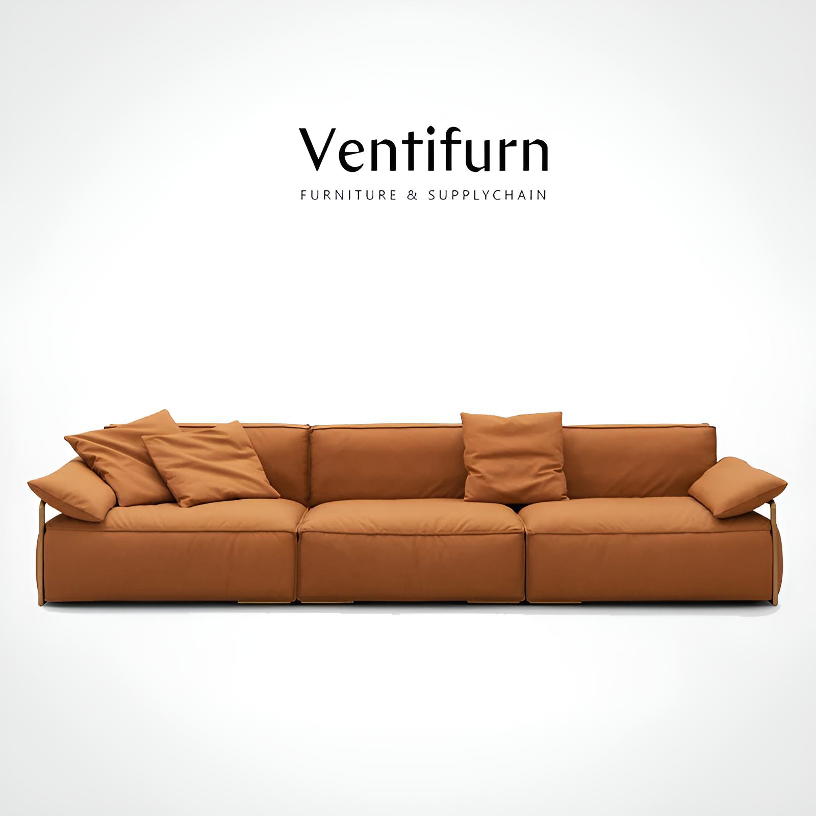nordic modern design 3 seater orange leather home sofa