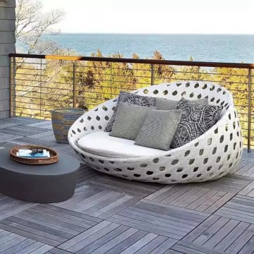 Outdoor Rattan Double Chaise Lounge Furniture Daybed