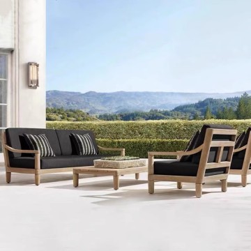 All Modern Black Teak Wood Patio Outdoor Sofa Furniture