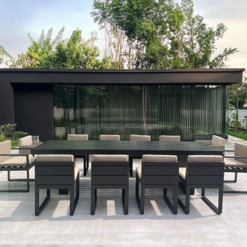 large 10 person metal outdoor dining table set