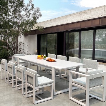 11 piece white wood outdoor garden furniture dining table set